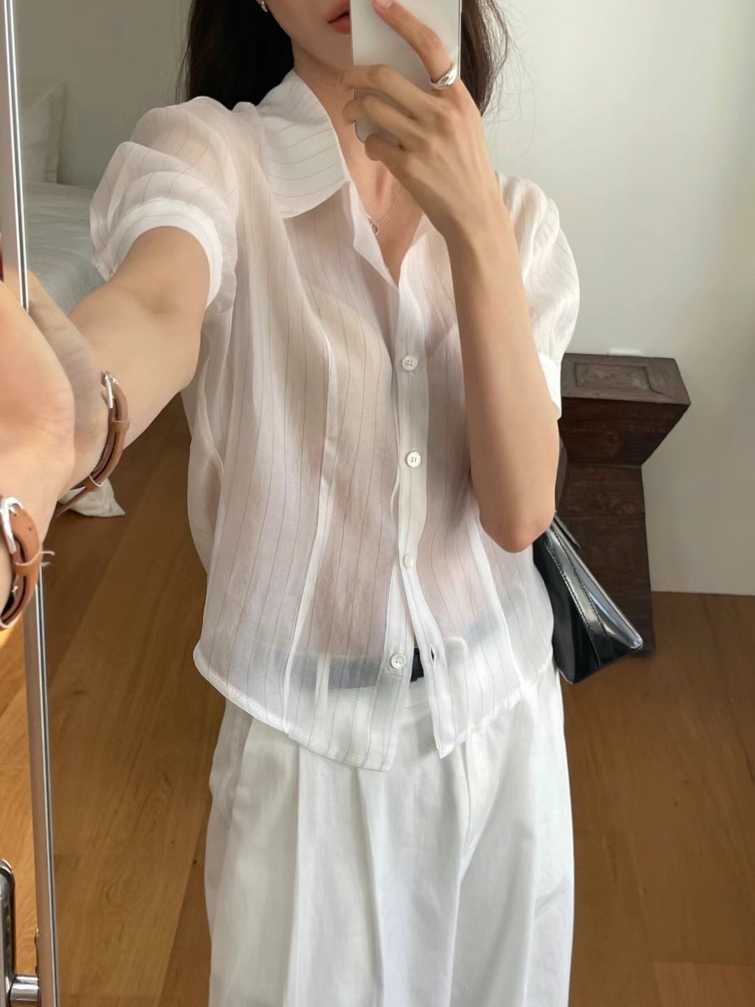 SOMETHINGELSE直郵韓國代購㊣女裝新品休閑熱賣襯衫蕾絲衫條紋SOMETHINGELSE襯衫/蕾絲衫