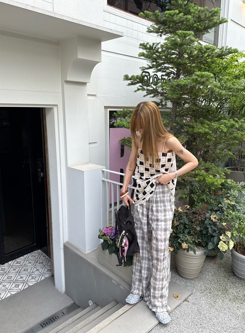 ZEROZERO韓國㊣直郵東大門代購女裝新品推薦休閑褲荷葉邊格紋ZEROZERO休閑褲