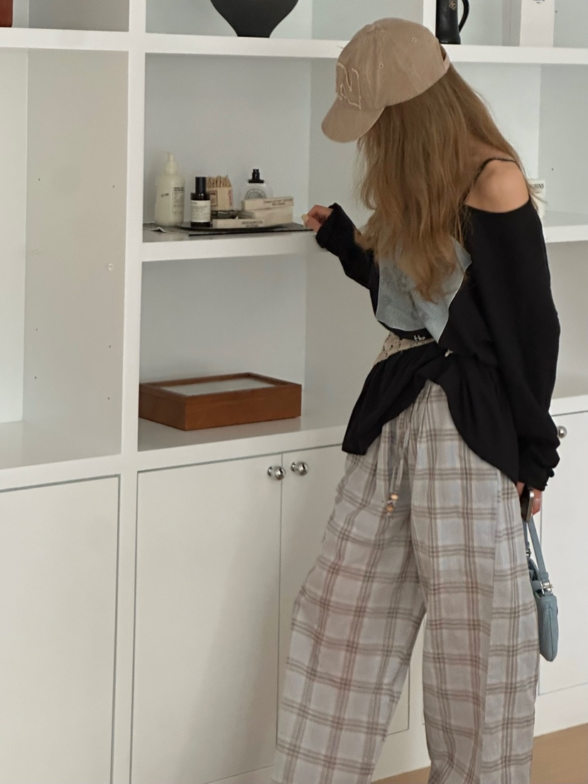 ZEROZERO韓國㊣直郵東大門代購女裝新品推薦休閑褲荷葉邊格紋ZEROZERO休閑褲