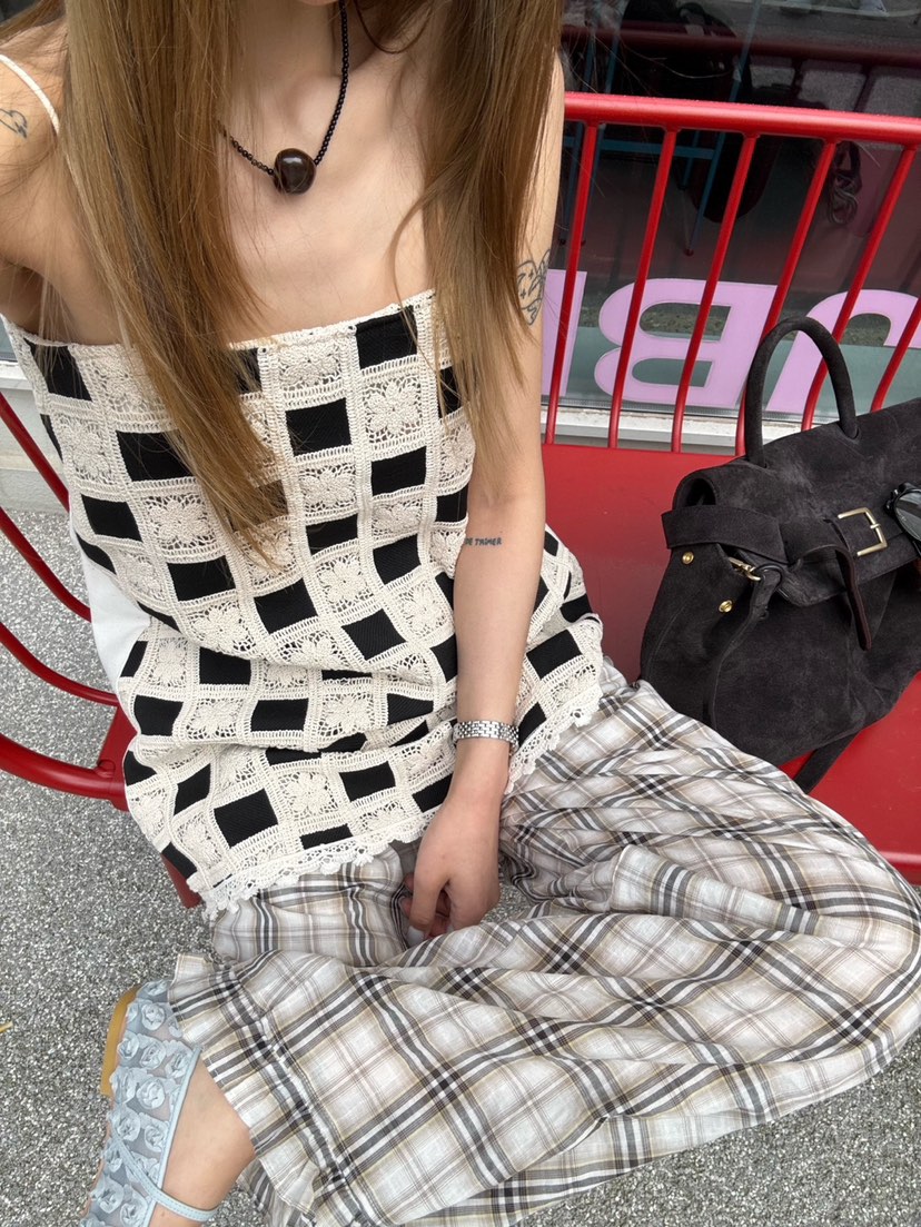 ZEROZERO韓國㊣直郵東大門代購女裝新品推薦休閑褲荷葉邊格紋ZEROZERO休閑褲