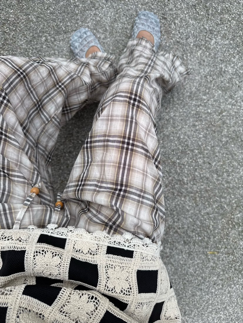 ZEROZERO韓國㊣直郵東大門代購女裝新品推薦休閑褲荷葉邊格紋ZEROZERO休閑褲