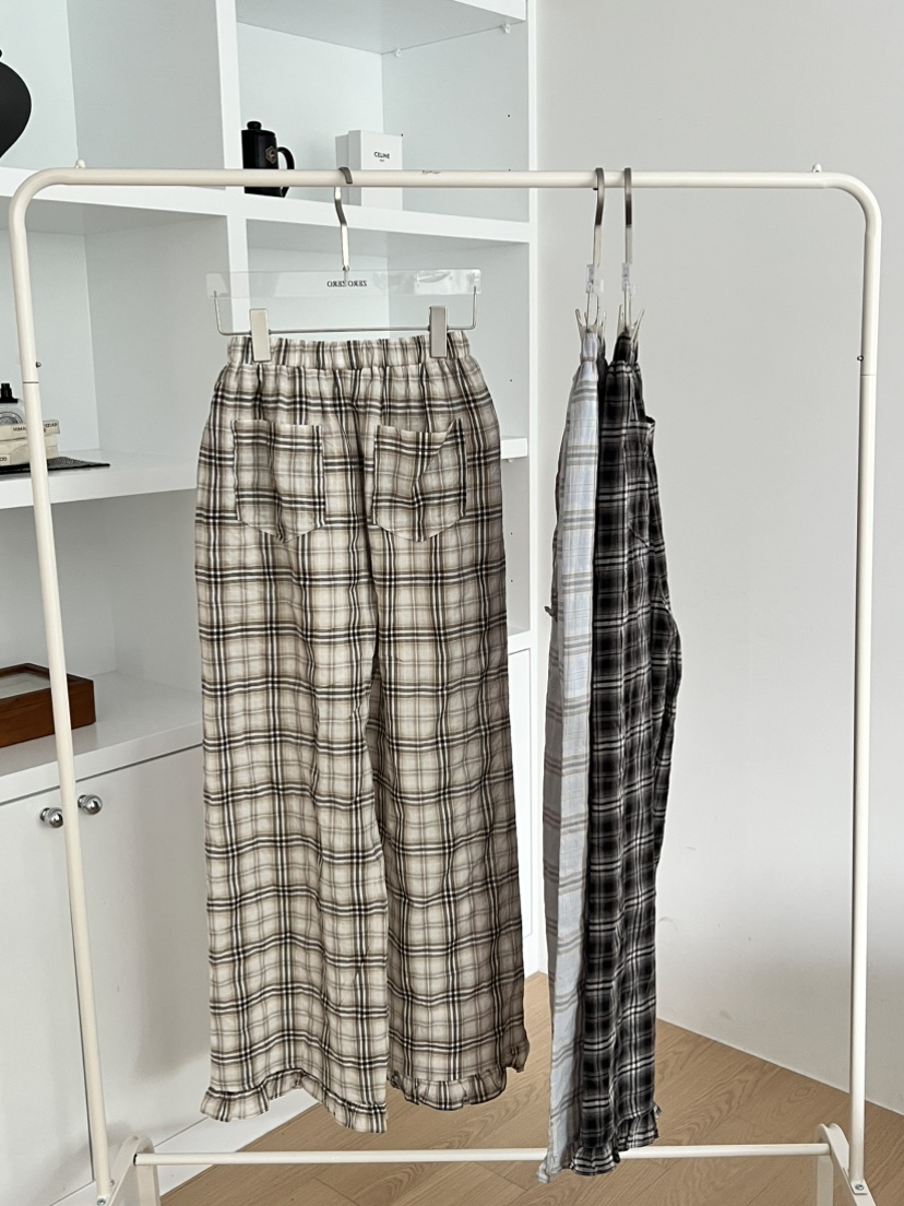 ZEROZERO韓國㊣直郵東大門代購女裝新品推薦休閑褲荷葉邊格紋ZEROZERO休閑褲