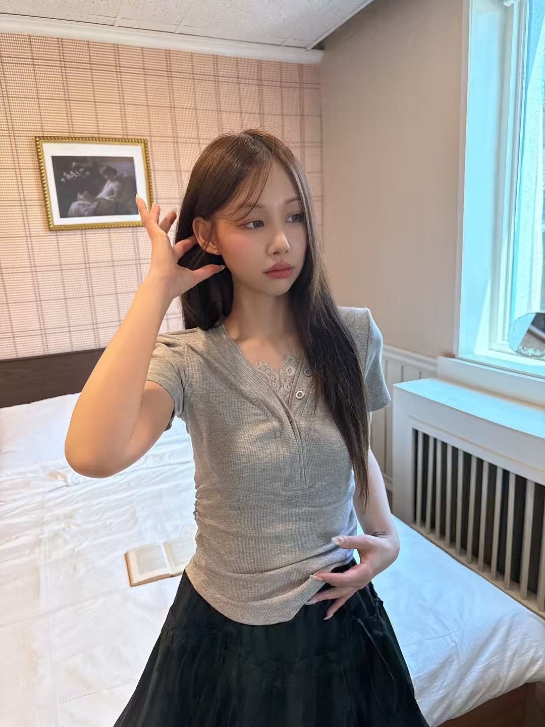 THEHANDS直郵韓國代購㊣女裝新品熱賣25春夏休閑推薦T恤蕾絲THEHANDST恤