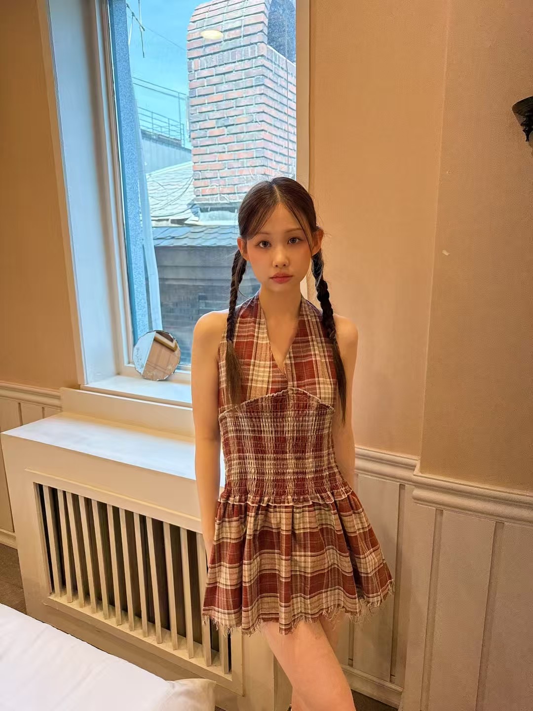 THEHANDS韓國直郵㊣東大門實拍女裝新款推薦休閑連衣裙格紋THEHANDS連衣裙