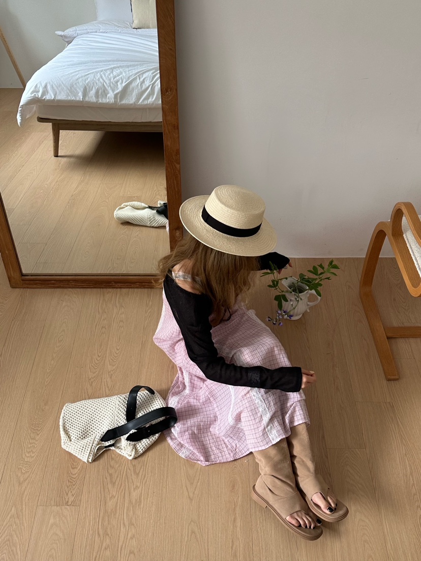 ZEROZERO韓國㊣直郵東大門代購女裝新品休閑連衣裙格紋長款ZEROZERO連衣裙