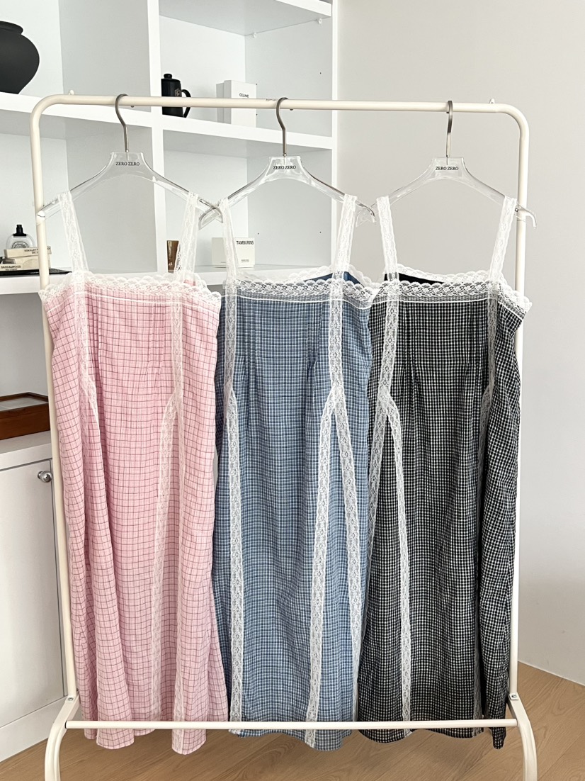 ZEROZERO韓國㊣直郵東大門代購女裝新品休閑連衣裙格紋長款ZEROZERO連衣裙