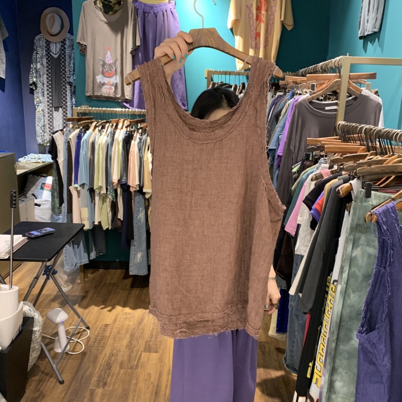 MERCI LINDA直郵韓國代購㊣女裝新品時尚吊帶背心不含內搭亞麻MERCI LINDA吊帶/背心圖色3