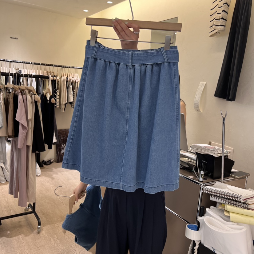W AND J韓國㊣直郵東大門代購女裝新品推薦休閑短裙含腰帶W AND J短裙