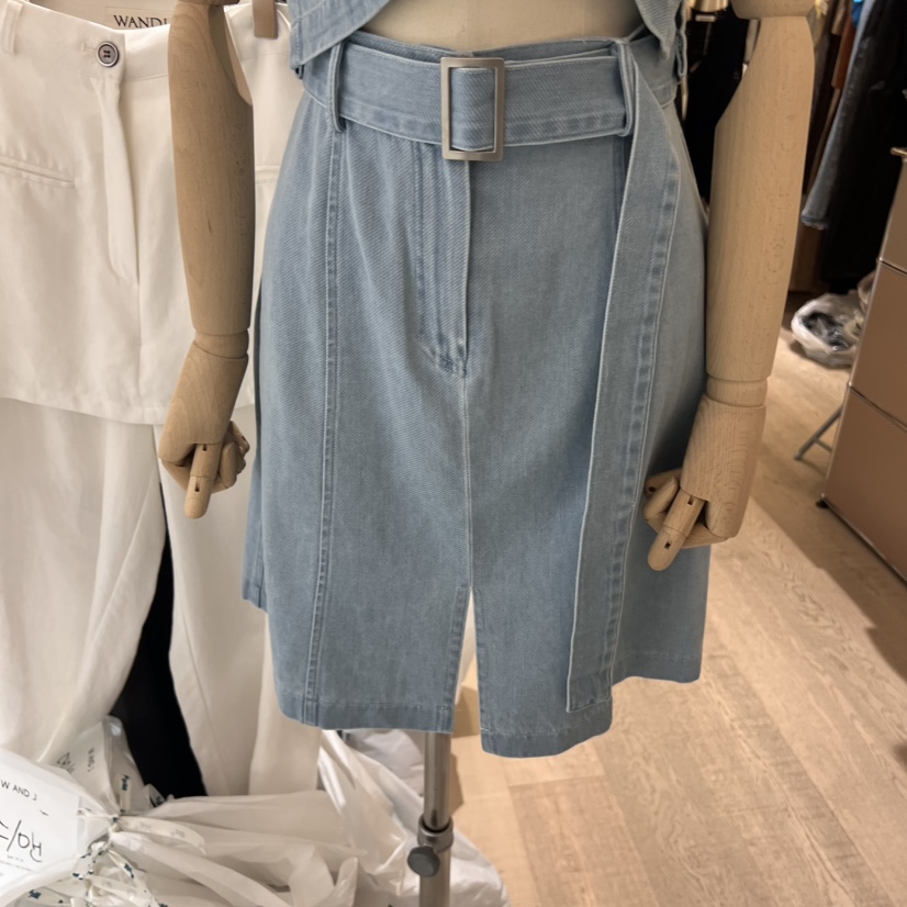 W AND J韓國㊣直郵東大門代購女裝新品推薦休閑短裙含腰帶W AND J短裙