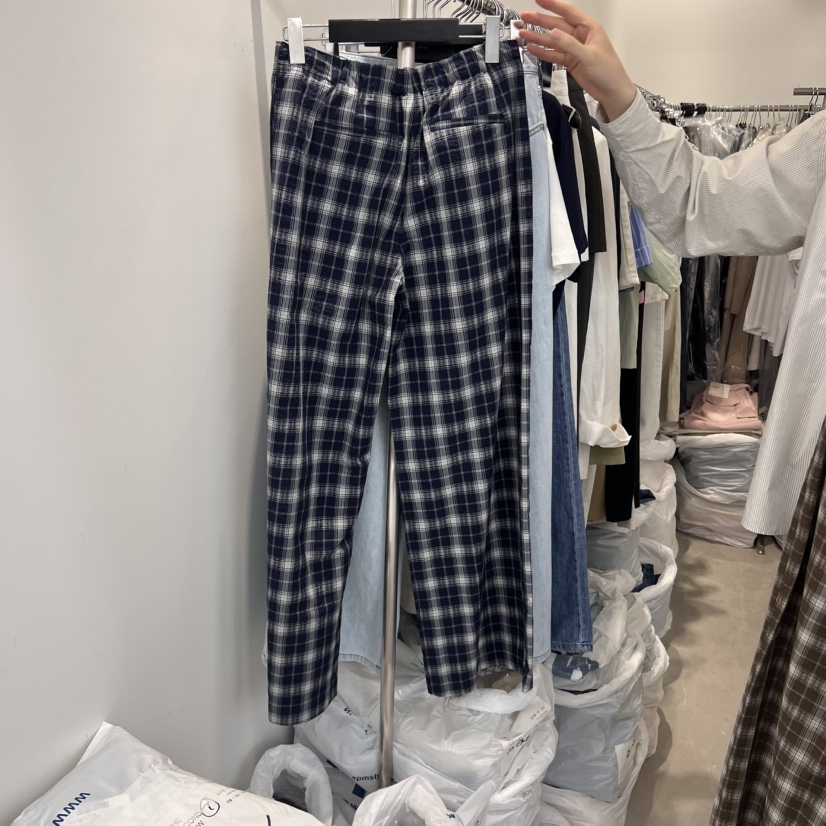 THE SECOND GROW韓國直郵㊣女裝新品25春夏休閑褲格紋綁帶THE SECOND GROW休閑褲