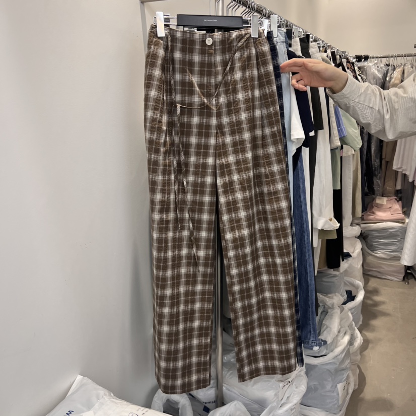 THE SECOND GROW韓國直郵㊣女裝新品25春夏休閑褲格紋綁帶THE SECOND GROW休閑褲圖色2