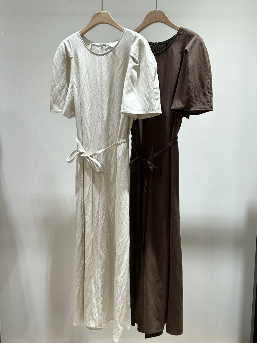 THE SAND/SAND BEIGE韓國㊣直郵東大門代購女裝新款25春夏連衣裙含腰繩亞麻長款THE SAND/SAND BEIGE連衣裙