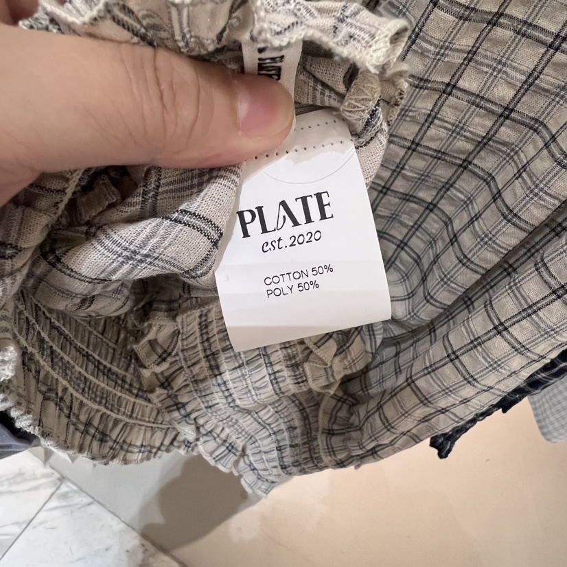 PLATE韓國直郵㊣女裝新款休閑熱賣25春夏襯衫蕾絲衫蝴蝶結格紋PLATE襯衫/蕾絲衫