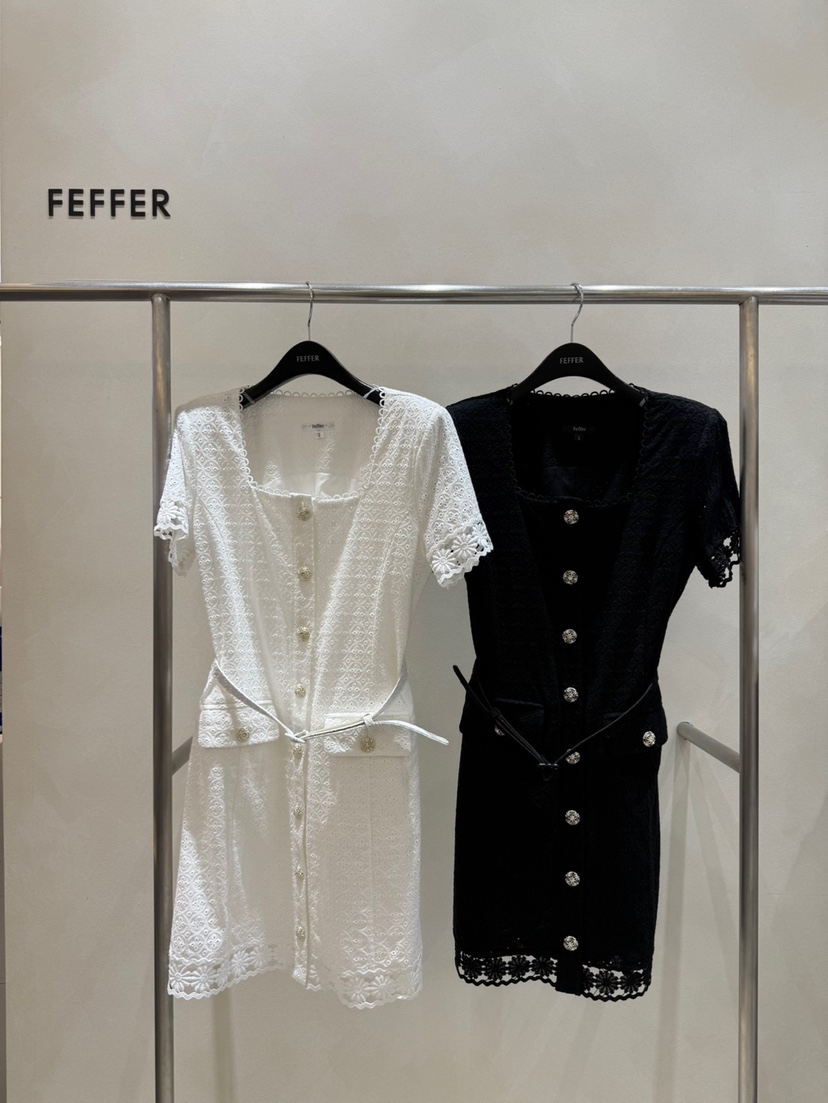 FEFFER韓國直郵㊣東大門實拍女裝新品推薦時尚連衣裙含腰帶FEFFER連衣裙
