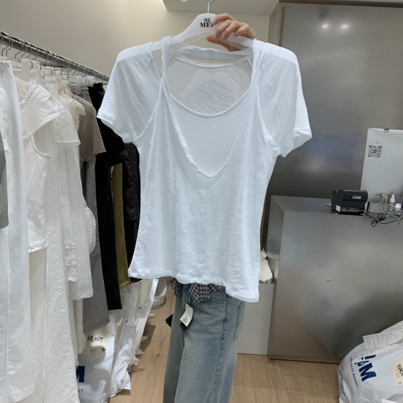 MEET ME韓國㊣直郵東大門代購女裝新款熱賣時尚25春夏T恤假兩件MEET MET恤圖色3