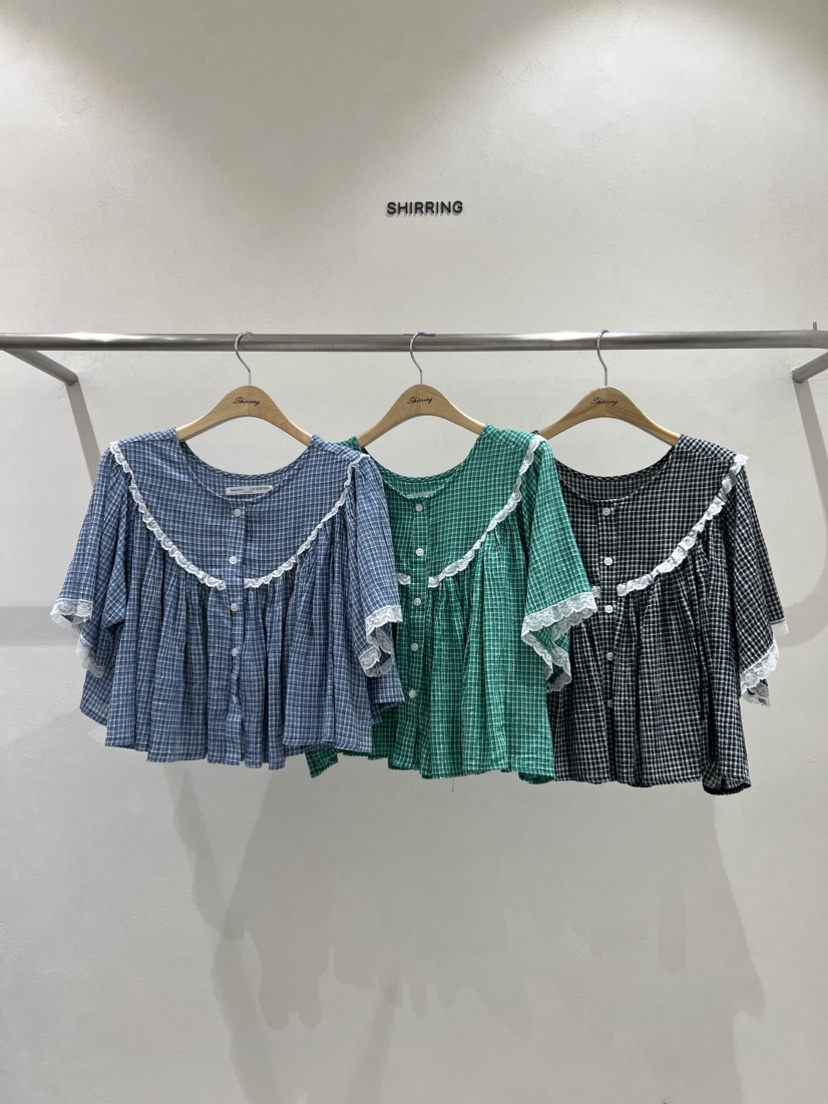 SHIRRING直郵韓國代購㊣女裝新品25春夏人氣休閑襯衫蕾絲衫SHIRRING襯衫/蕾絲衫