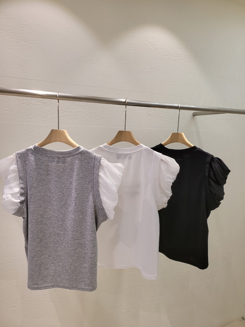 THE OTHER直郵韓國代購㊣女裝新品熱賣時尚推薦T恤刺繡褶皺THE OTHERT恤