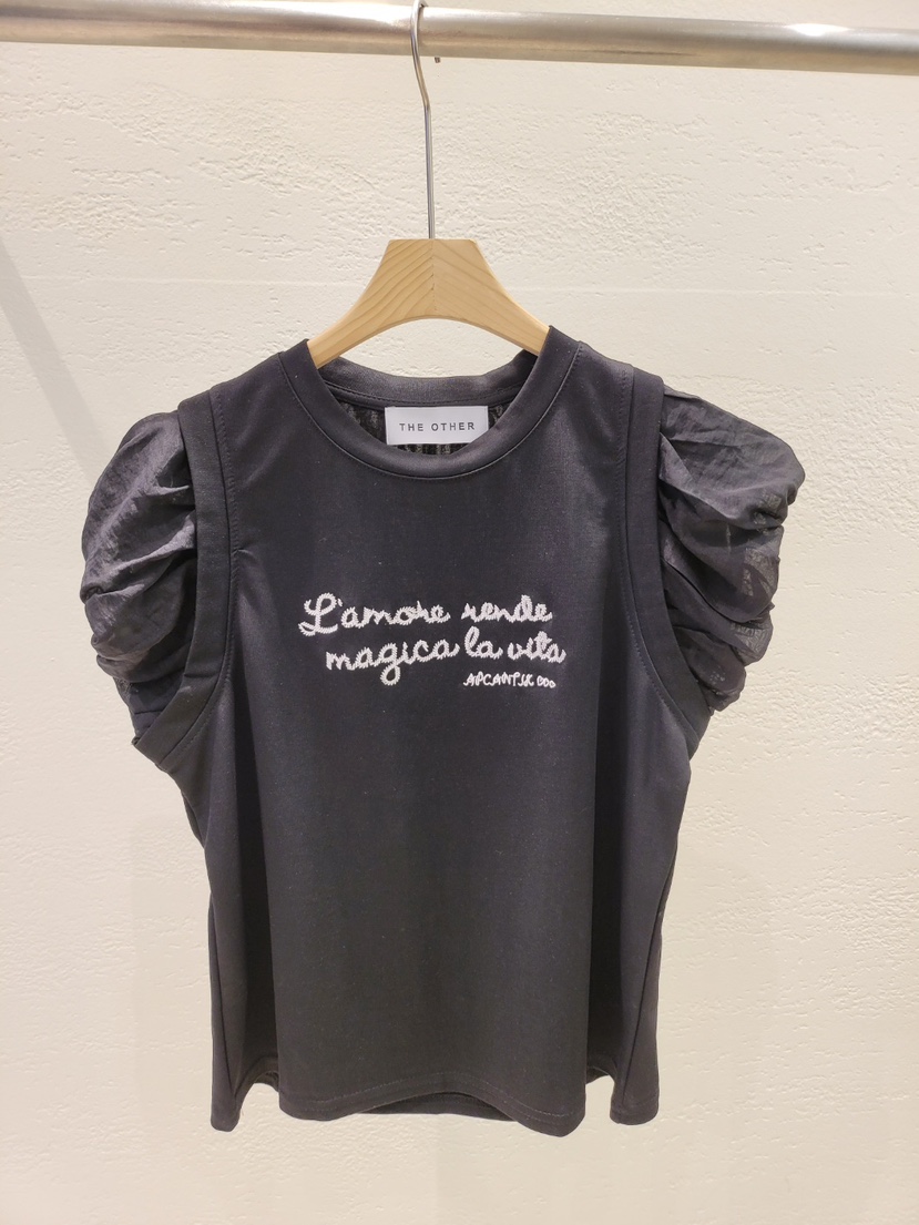 THE OTHER直郵韓國代購㊣女裝新品熱賣時尚推薦T恤刺繡褶皺THE OTHERT恤