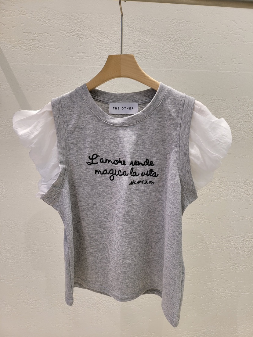 THE OTHER直郵韓國代購㊣女裝新品熱賣時尚推薦T恤刺繡褶皺THE OTHERT恤圖色2