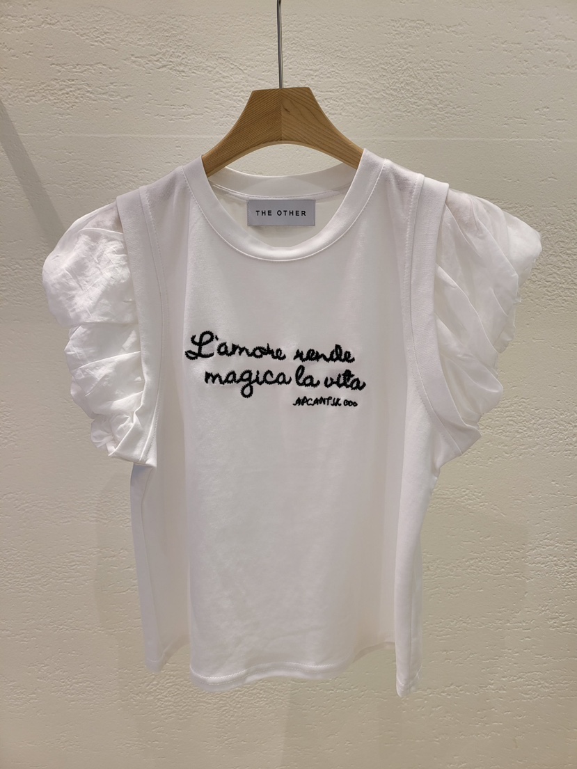 THE OTHER直郵韓國代購㊣女裝新品熱賣時尚推薦T恤刺繡褶皺THE OTHERT恤圖色3