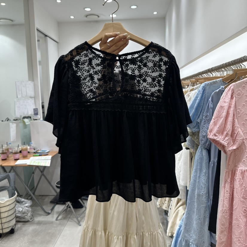 XPARTY直郵韓國代購㊣女裝新品熱賣推薦25春夏休閑襯衫蕾絲衫XPARTY襯衫/蕾絲衫