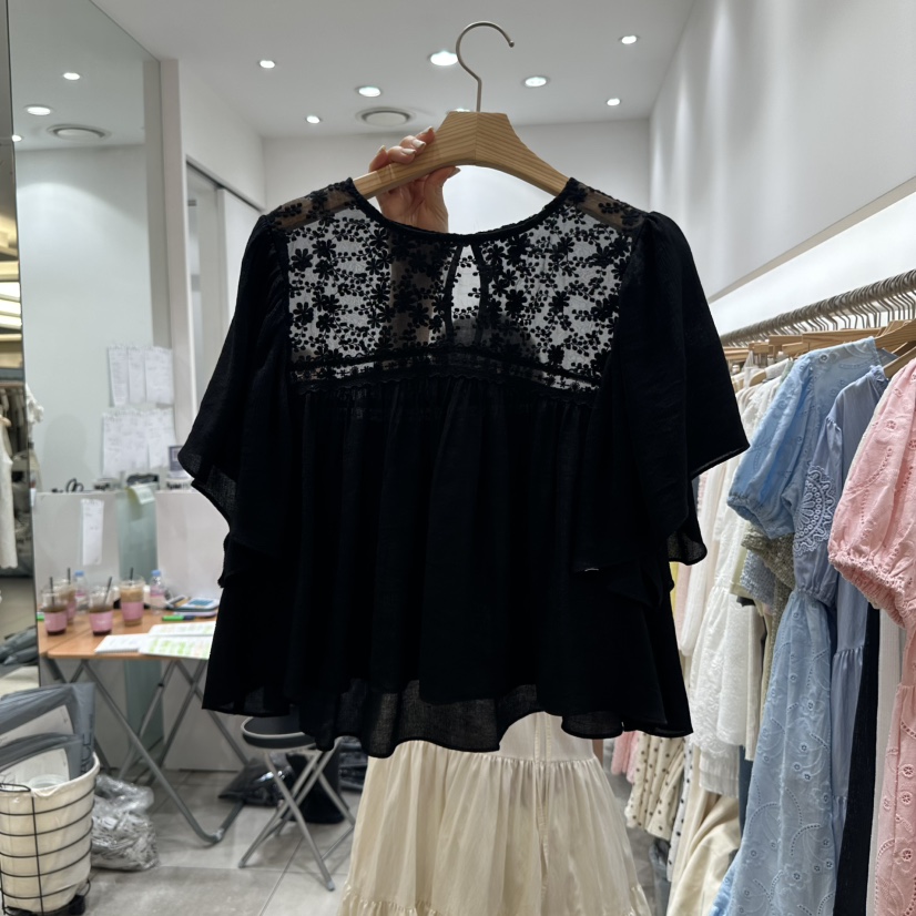XPARTY直郵韓國代購㊣女裝新品熱賣推薦25春夏休閑襯衫蕾絲衫XPARTY襯衫/蕾絲衫圖色2