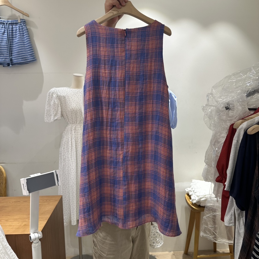 ASSEMBLY直郵韓國代購㊣女裝新品熱賣25春夏連衣裙亞麻布格紋ASSEMBLY連衣裙