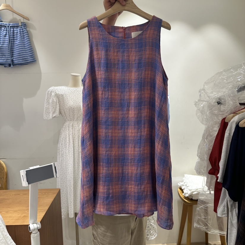 ASSEMBLY直郵韓國代購㊣女裝新品熱賣25春夏連衣裙亞麻布格紋ASSEMBLY連衣裙