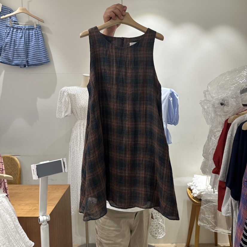 ASSEMBLY直郵韓國代購㊣女裝新品熱賣25春夏連衣裙亞麻布格紋ASSEMBLY連衣裙圖色2