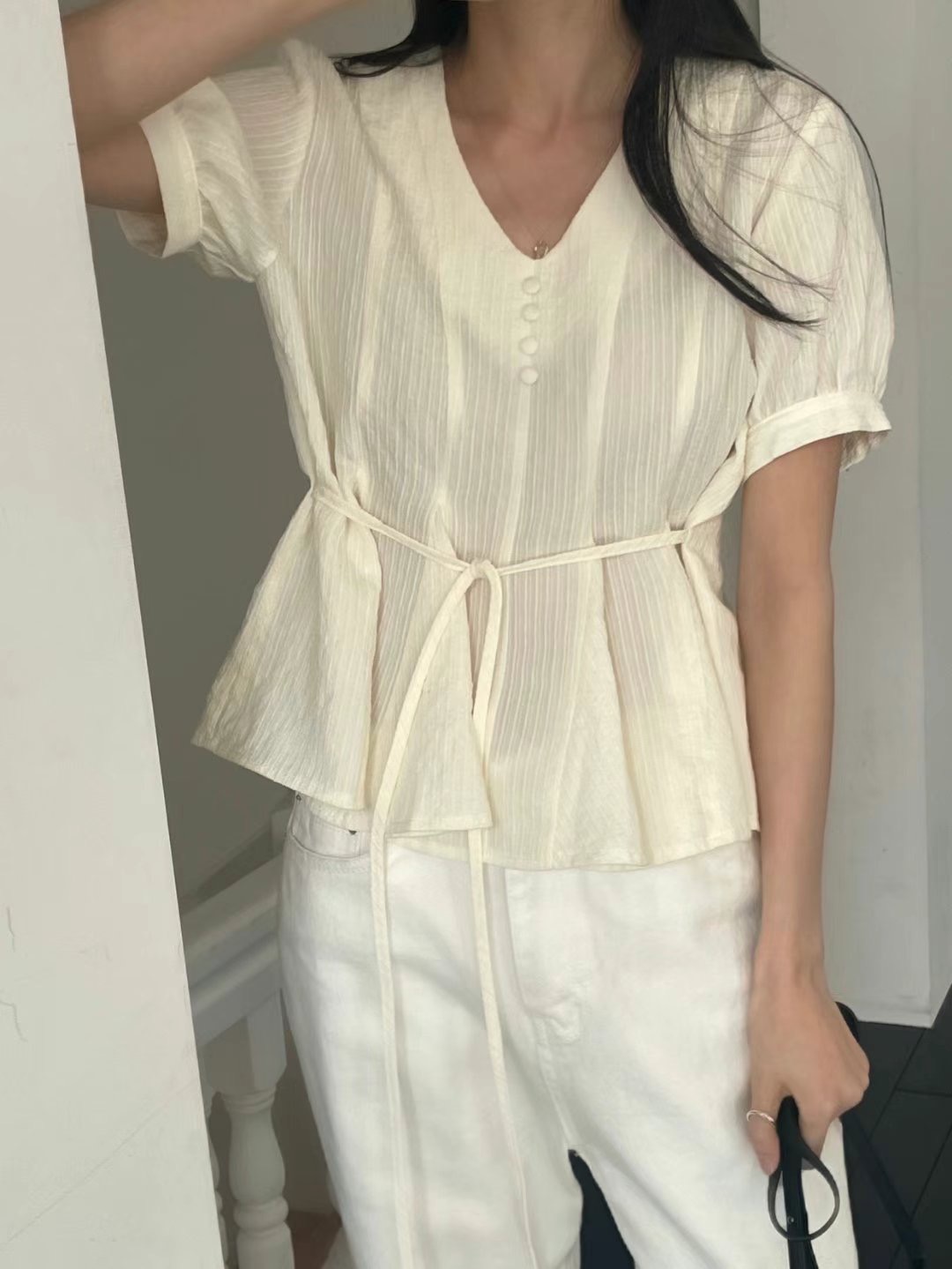 SOMETHINGELSE東大門直郵女裝新品人氣25春夏襯衫蕾絲衫紐扣SOMETHINGELSE襯衫/蕾絲衫