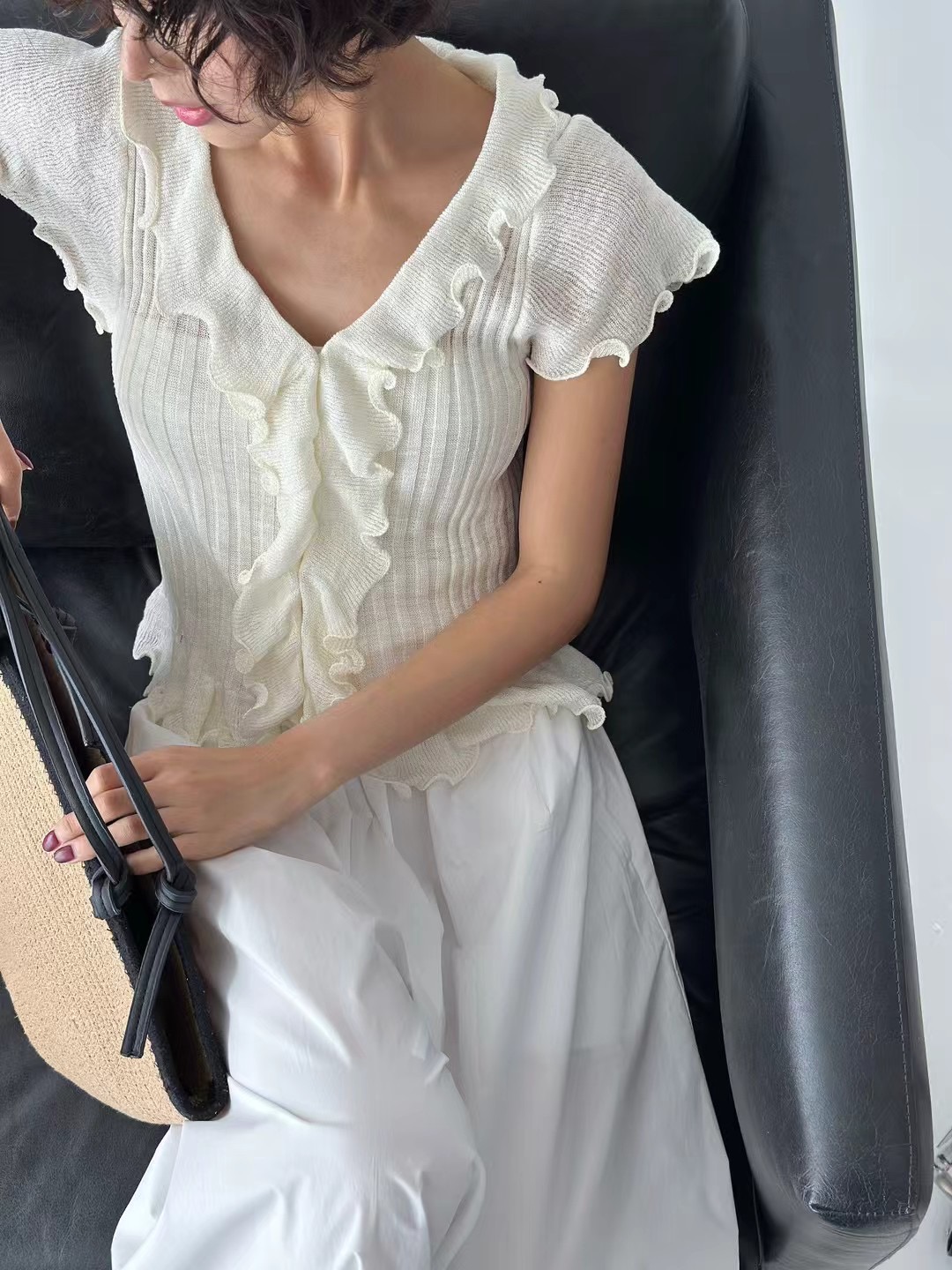 GANESHA東大門代購女裝新款人氣25春夏熱賣時尚針織衫褶邊針織GANESHA針織衫