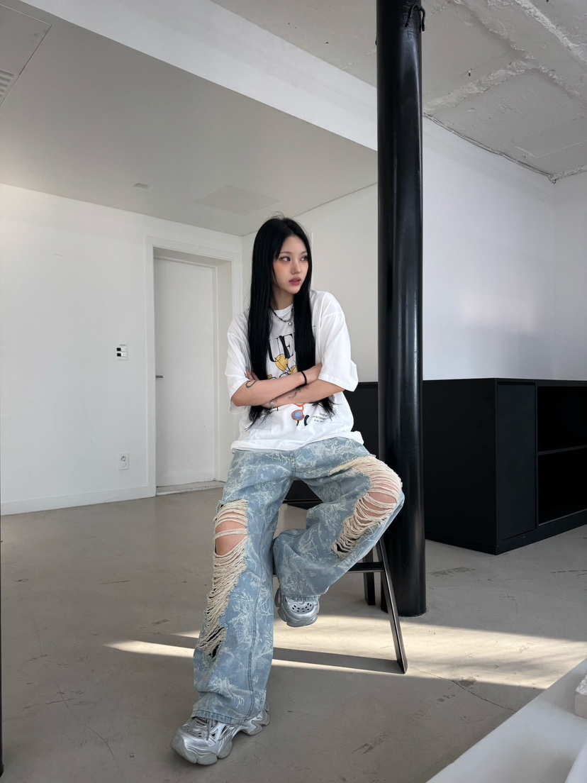 SEEOT東大門實拍女裝新款時尚推薦熱賣25春夏牛仔褲男女同款GGD牛仔褲