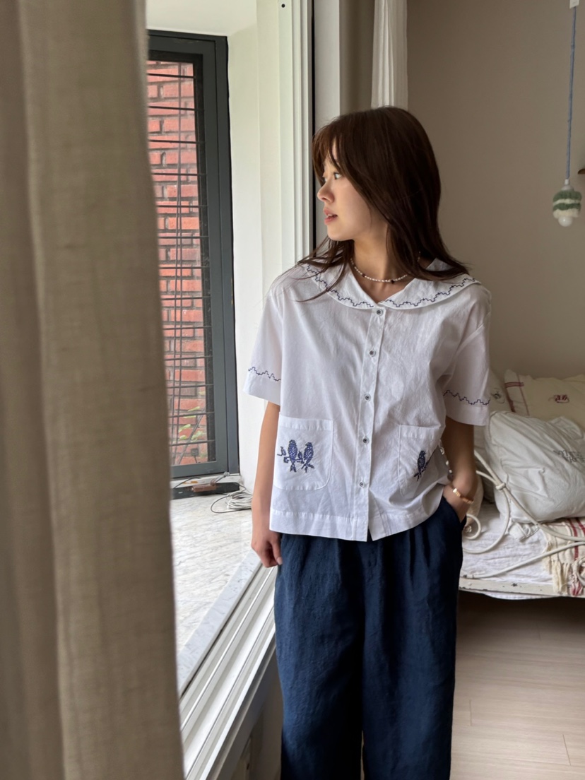 AT NOTE東大門代購女士新品推薦25春夏休閑襯衫蕾絲衫刺繡AT NOTE襯衫/蕾絲衫