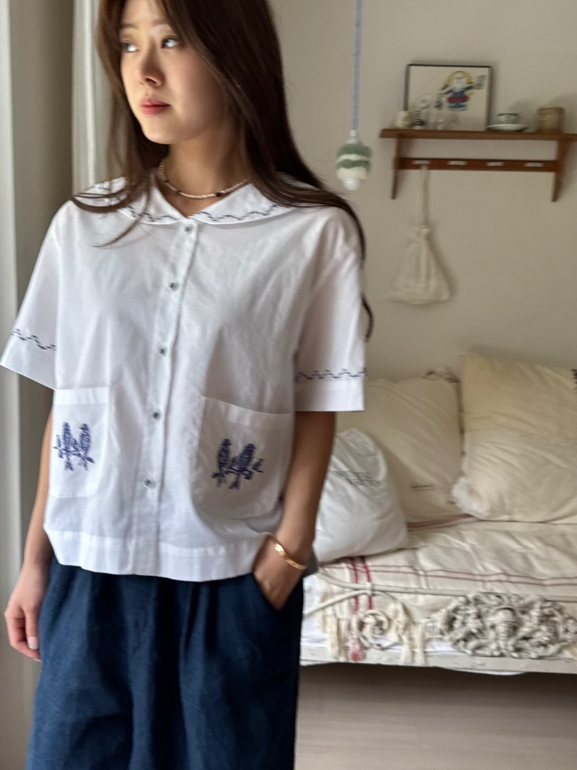AT NOTE東大門代購女士新品推薦25春夏休閑襯衫蕾絲衫刺繡AT NOTE襯衫/蕾絲衫