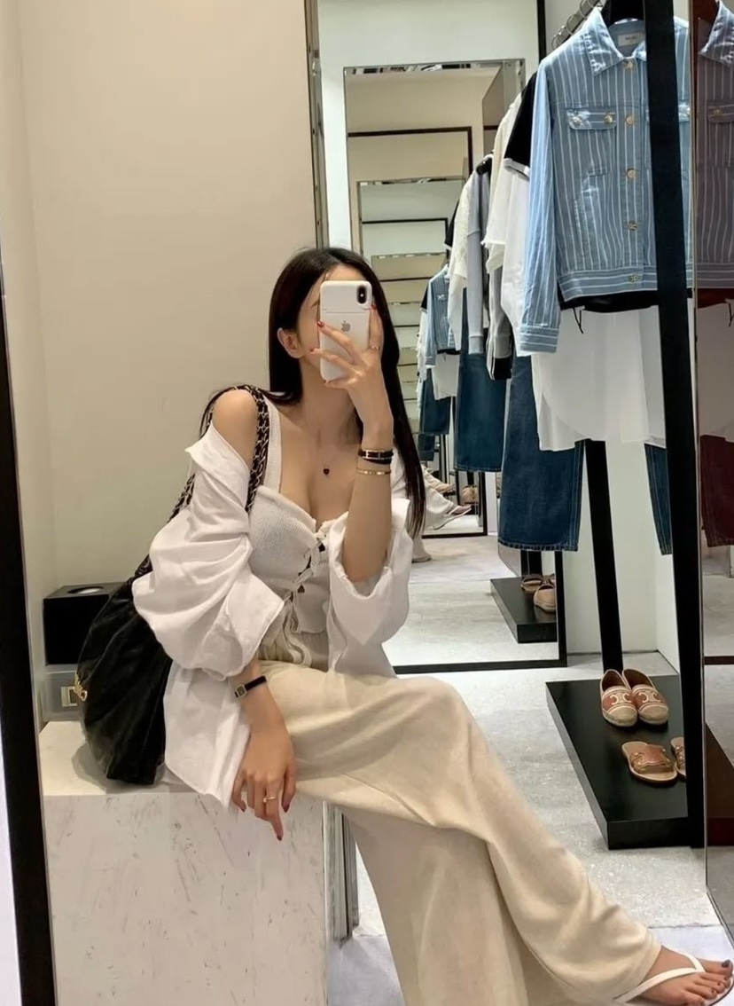 husbee韓國代購㊣女裝新品休閑襯衫蕾絲衫不含內搭亞麻寬松husbee襯衫/蕾絲衫