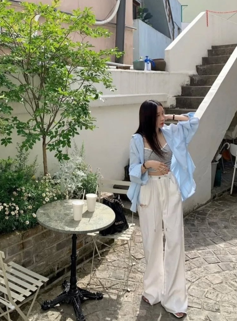 husbee韓國代購㊣女裝新品休閑襯衫蕾絲衫不含內搭亞麻寬松husbee襯衫/蕾絲衫圖色2