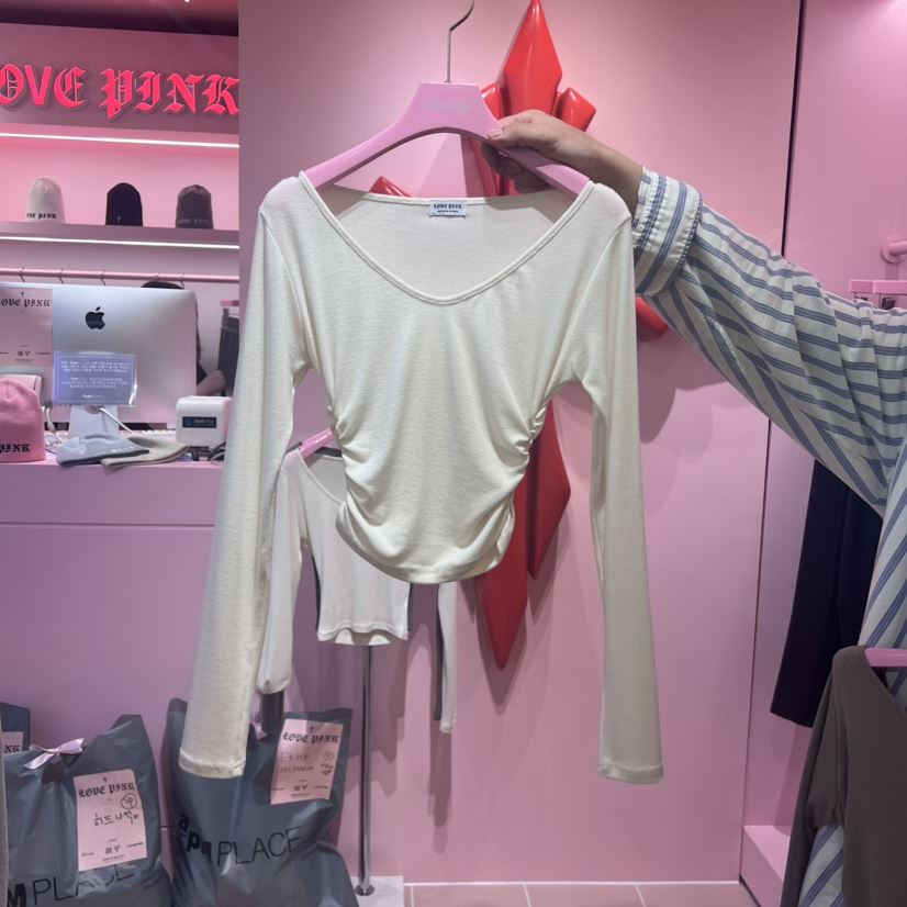 MAISON DE PINK韓國直郵東大門代購女裝新品24春夏長袖T恤LOVE PINK長袖T恤