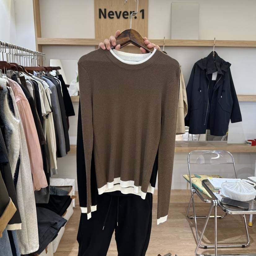 NEVER.1韓國直郵東大門代購女裝新品24秋冬熱賣針織衫羅紋NEVER.1針織衫