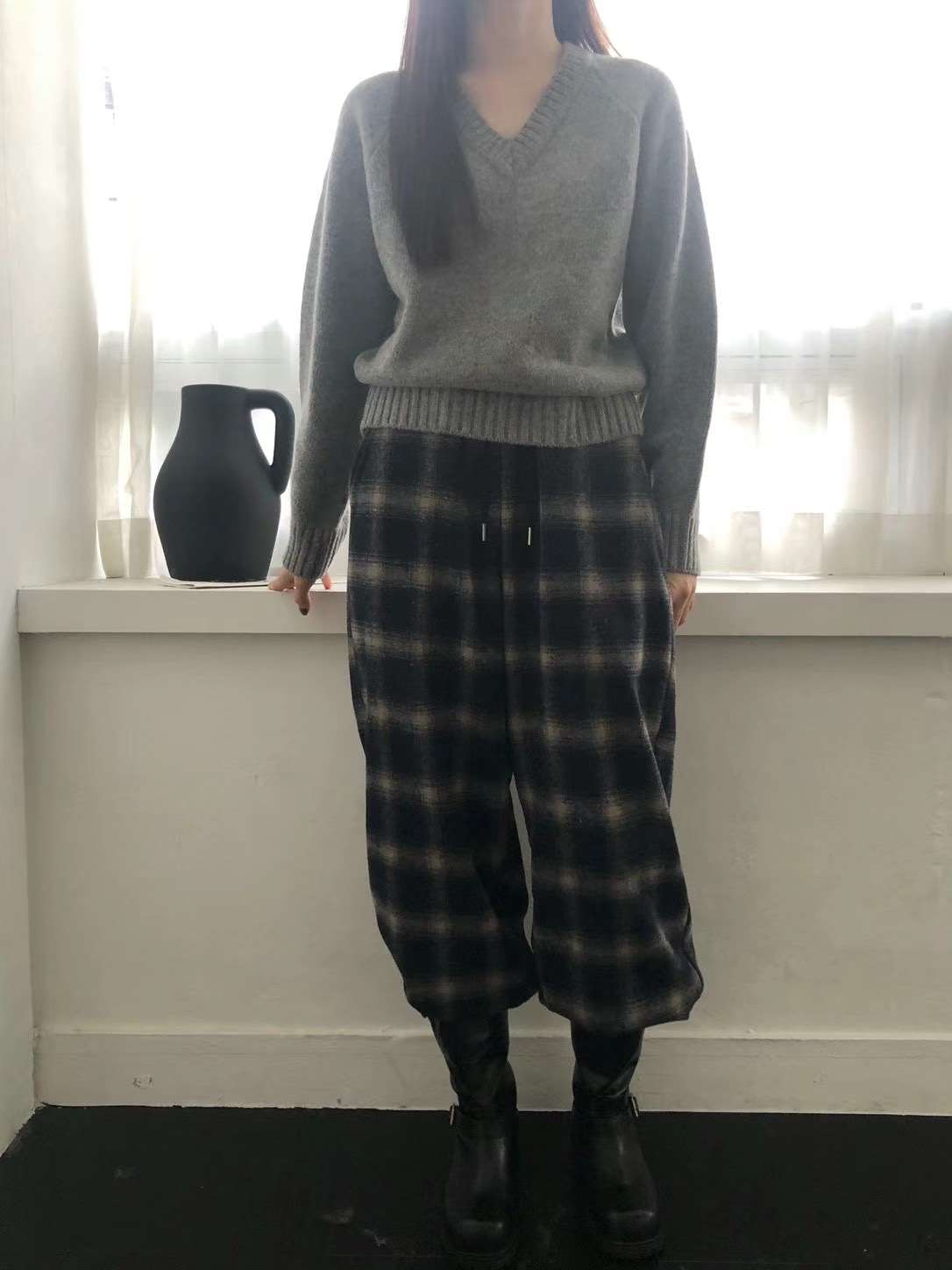 CLOSER韓國代購女士新款熱賣休閑24秋夏職業休閑褲羊毛格紋CLOSER休閑褲