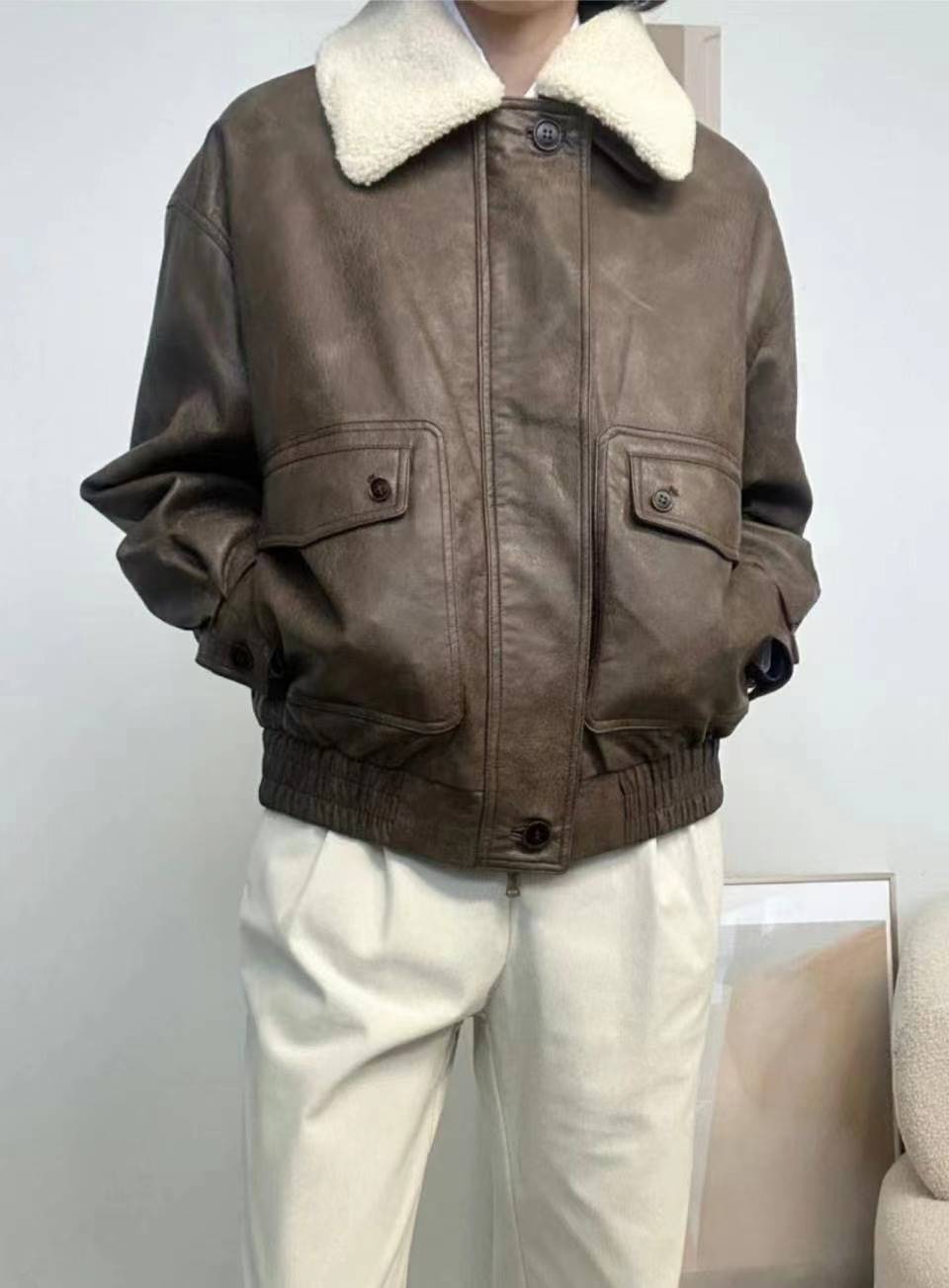 CELLONA韓國直郵女裝新品24秋冬休閑推薦人氣真品短款大衣皮革CELLONA短款大衣