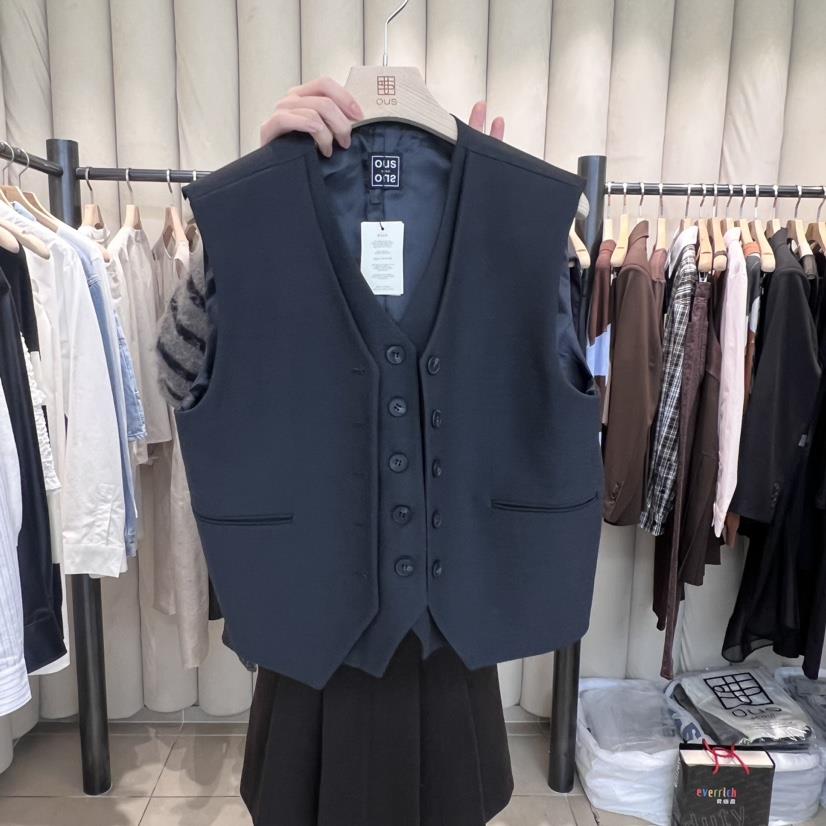 OUS/INCH-L直郵韓國代購女裝新品時尚25春季馬甲假兩件雙層OUS/INCH馬甲