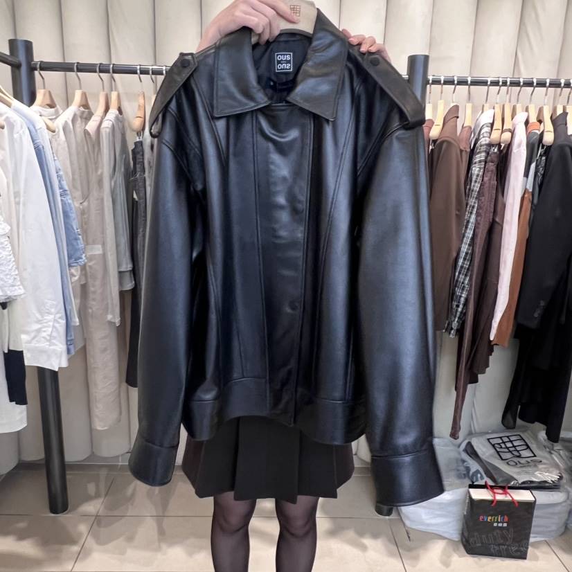 OUS/INCH-L直郵韓國代購女裝新品熱賣人氣皮衣小羊皮春款OUS/INCH皮衣