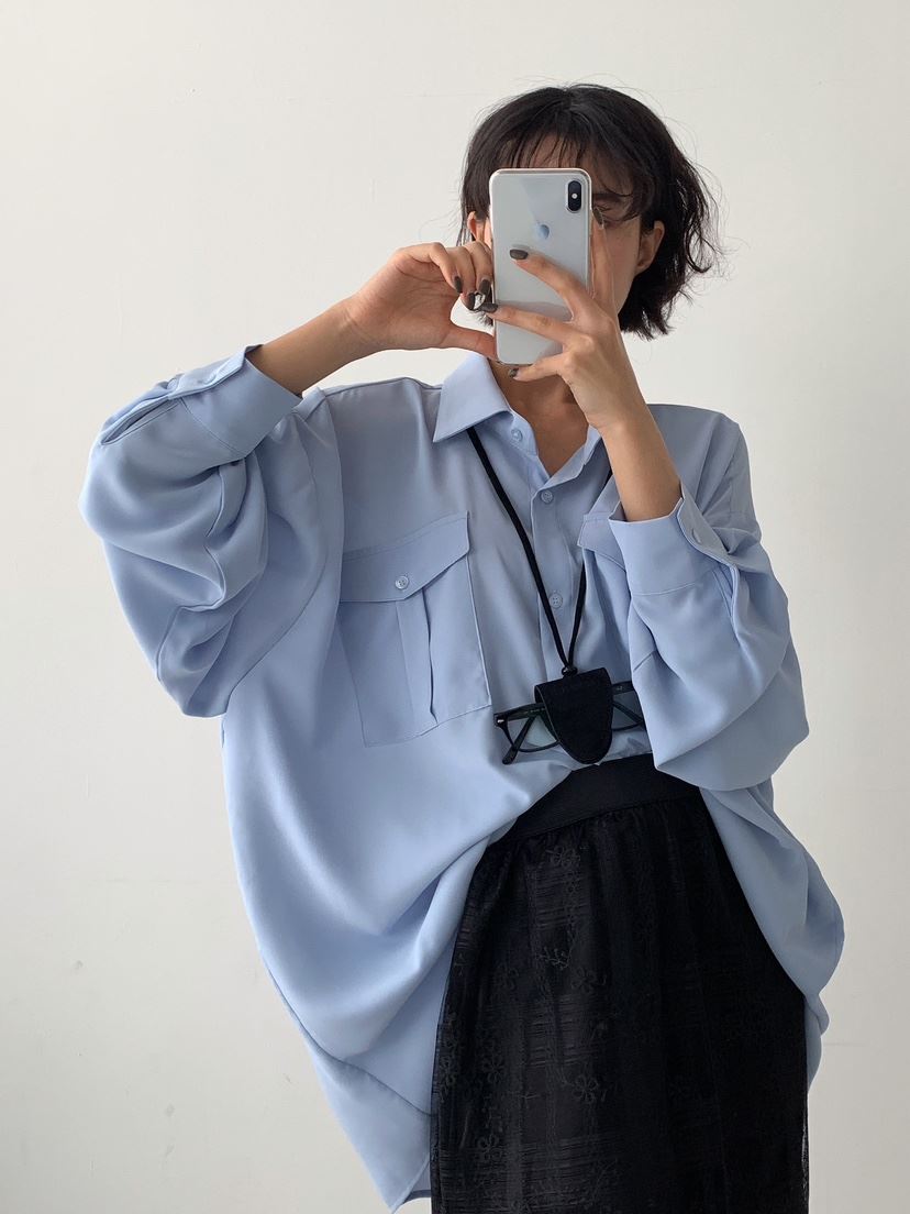 ANGLOG BEIGE東大門實拍女士新款熱賣25春夏襯衫蕾絲衫兩個口袋ANGLOG BEIGE襯衫/蕾絲衫