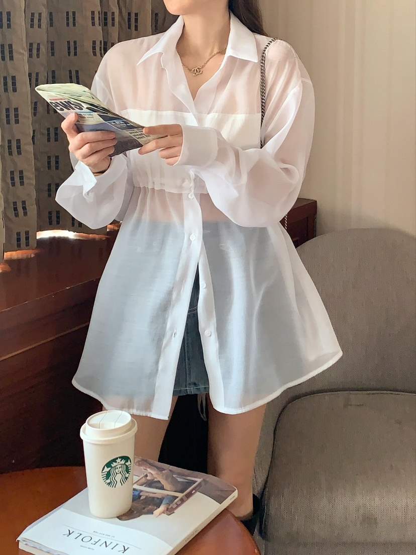 CRONG韓國直郵女裝新品真品時尚人氣推薦25春夏襯衫蕾絲衫長款CRONG襯衫/蕾絲衫
