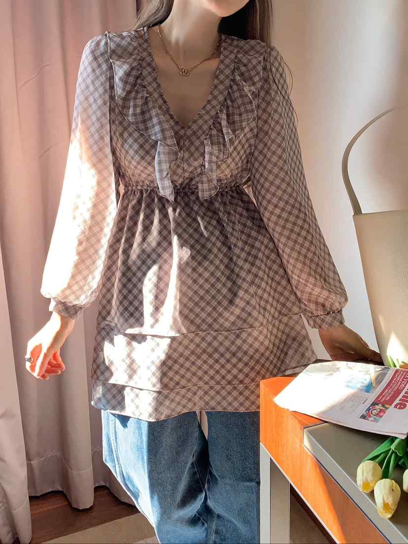 CRONG直郵韓國代購女裝新款人氣真品推薦休閑25春夏連衣裙格紋CRONG連衣裙