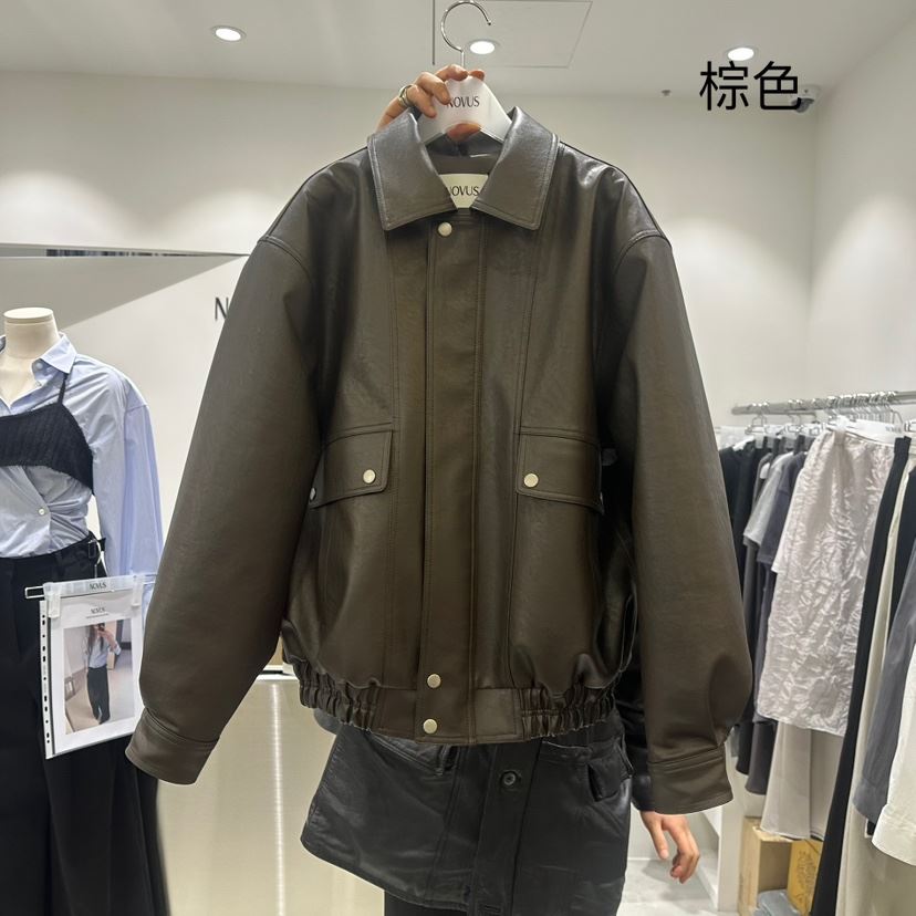 NOVUS韓國直郵東大門實拍女裝新款熱賣休閑25春夏人氣夾克皮革NOVUS夾克