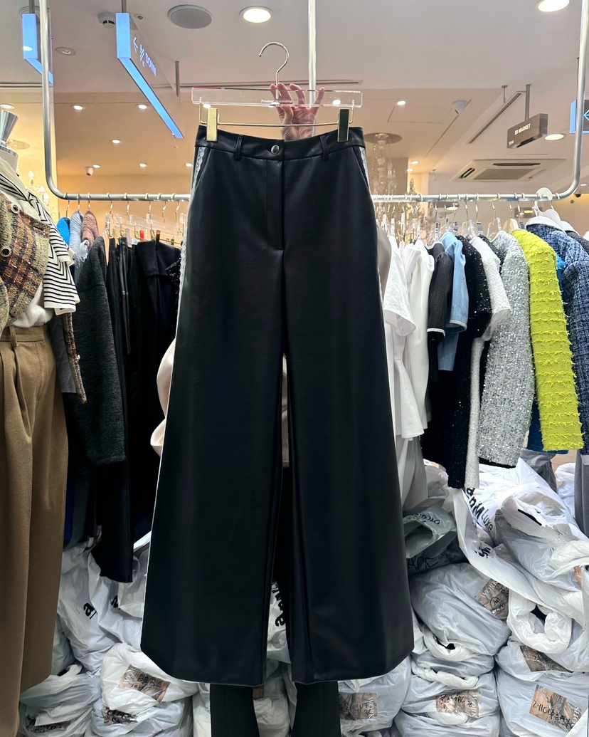 WORK SHOP韓國直郵東大門代購女裝新款職業人氣休閑褲皮革Work_shop休閑褲