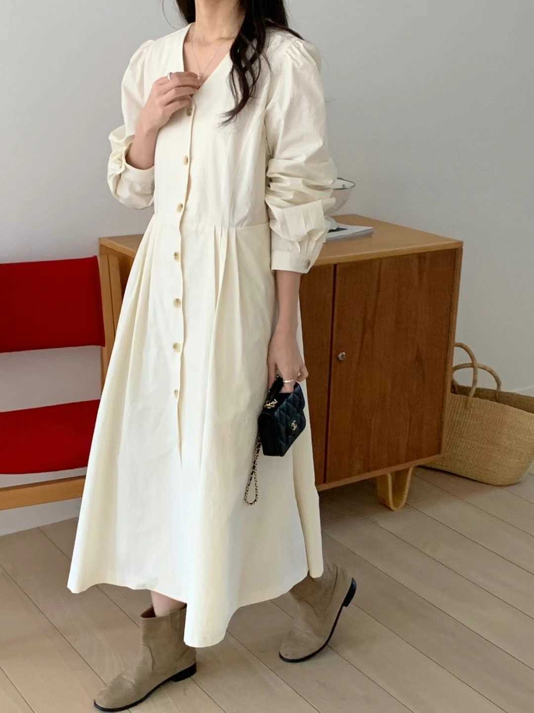 BASIC FEMME-베이직팜므-OT東大門直郵女裝新品休閑連衣裙褶皺BASIC FEMME連衣裙
