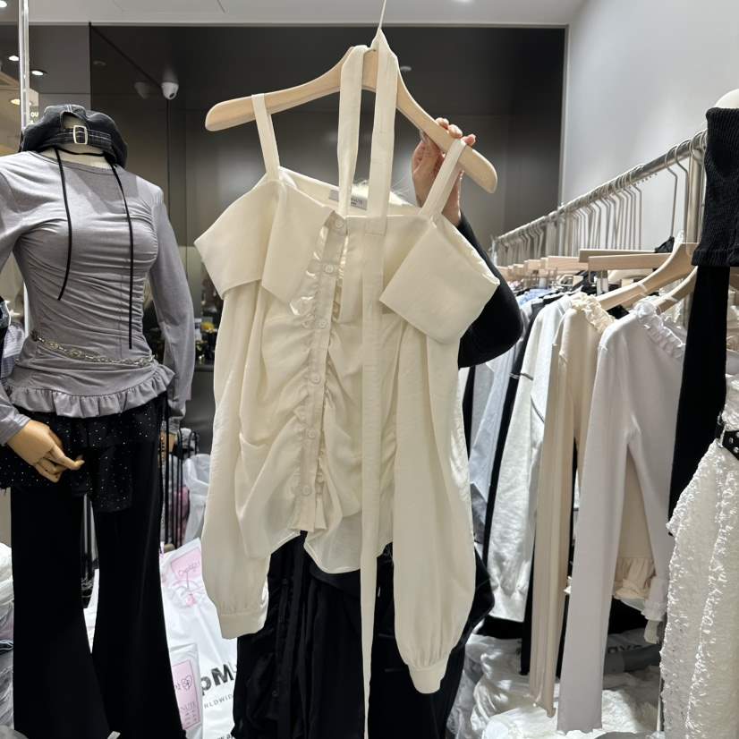 OUR MINUTE韓國㊣直郵東大門代購女裝新品時尚襯衫蕾絲衫含脖帶OUR MINUTE襯衫/蕾絲衫