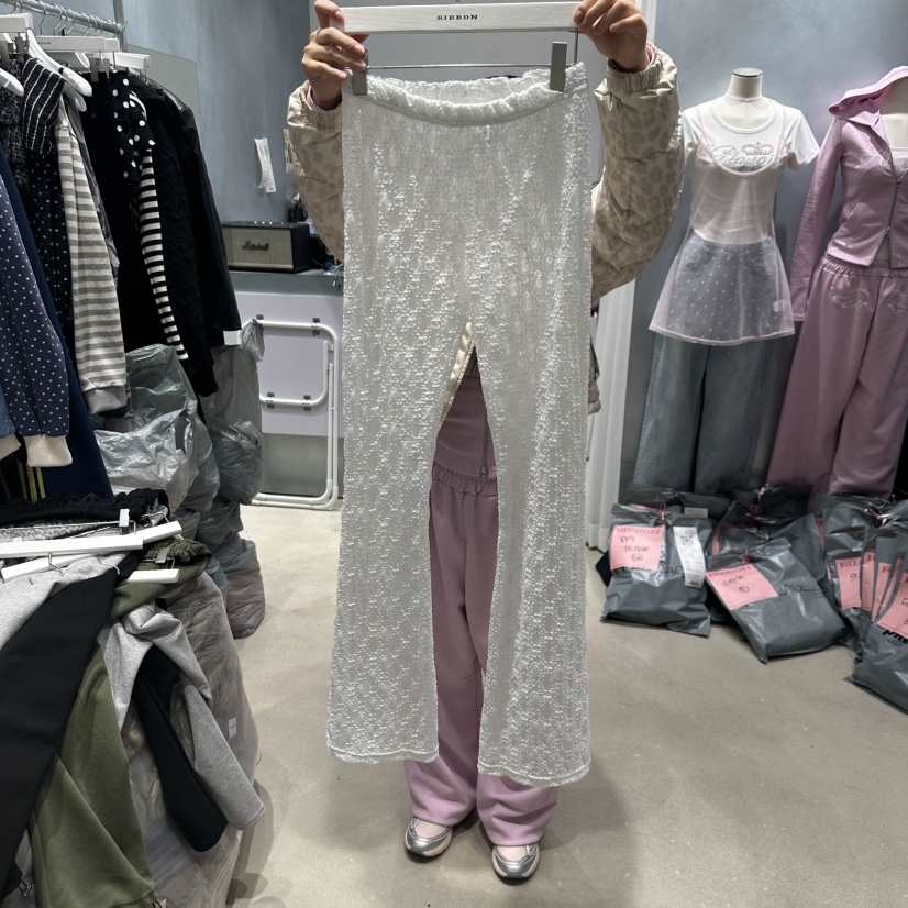 RIBBON東大門實拍女士新品真品休閑時尚人氣休閑褲喇叭蕾絲RIBBON休閑褲